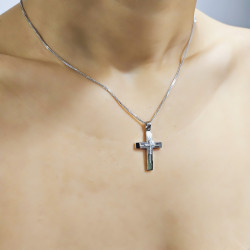 Λευκόχρυσος γυναικείος σταυρός με αλυσίδα 14 Καρατίων