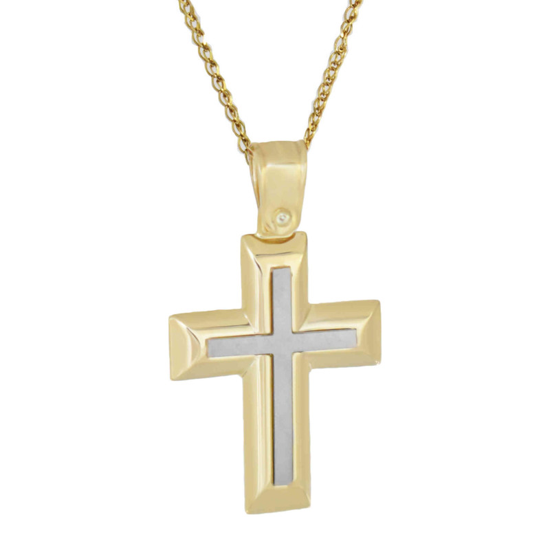 Χρυσός Ανδρικός σταυρός με αλυσίδα 14 Καρατίων
