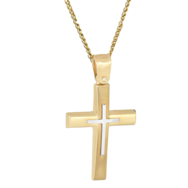 Χρυσός Ανδρικός σταυρός με αλυσίδα 14 Καρατίων