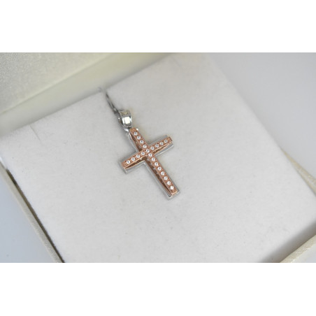 Λευκόχρυσος γυναικείος σταυρός με αλυσίδα 14 Καρατίων