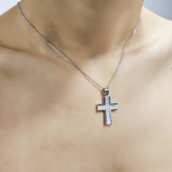 Λευκόχρυσος Ανδρικός σταυρός με αλυσίδα 14 Καρατίων
