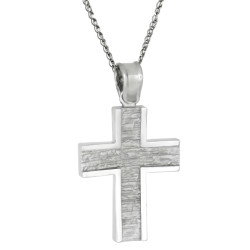 Λευκόχρυσος Ανδρικός σταυρός με αλυσίδα 14 Καρατίων