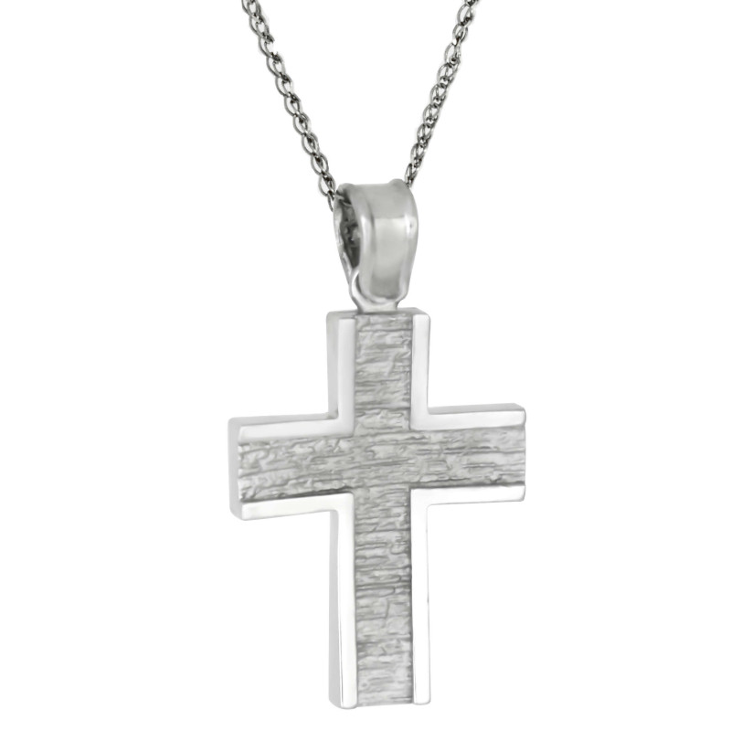Λευκόχρυσος Ανδρικός σταυρός με αλυσίδα 14 Καρατίων