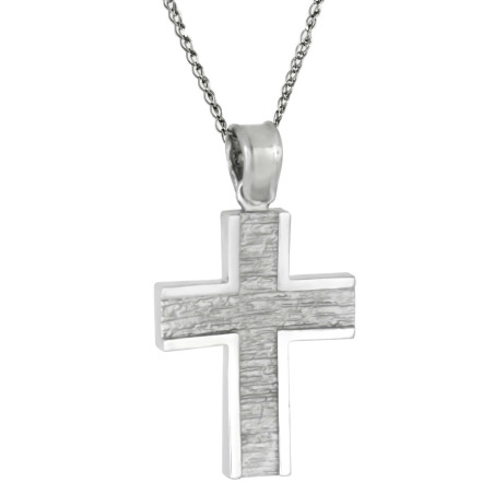 Λευκόχρυσος Ανδρικός σταυρός με αλυσίδα 14 Καρατίων