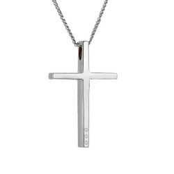 Λευκόχρυσος γυναικείος σταυρός με διαμάντια και αλυσίδα 14 Καρατίων