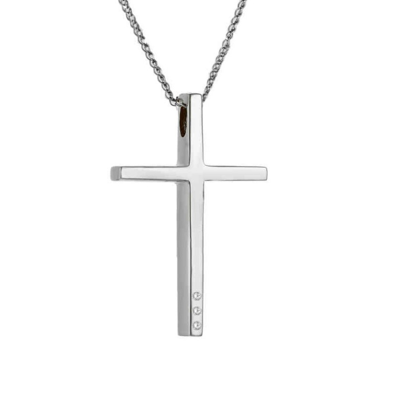 Λευκόχρυσος γυναικείος σταυρός με διαμάντια και αλυσίδα 14 Καρατίων
