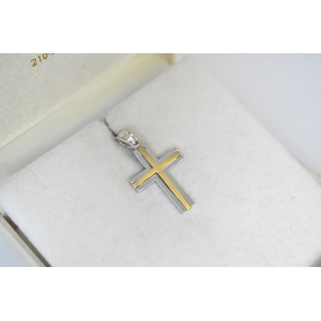 Λευκόχρυσος ανδρικός σταυρός με αλύσιδα 14 Καρατίων